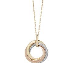 9ct Gold Tricolour Cz Entewined Circles Necklet 