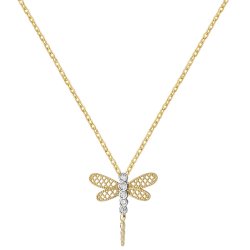 9ct Gold Cz 2 Tone Dragonfly Necklet 