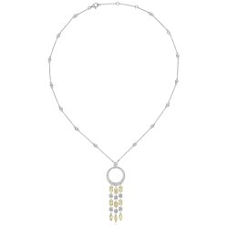 Yellow Oval And Marquise Long Tassles Circle Pendant On Stone Set Chain LNG0012Y
