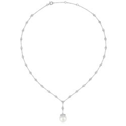 Pearl With Pave Set Cap Pendant And Stone Set Fixed Chain LNG0014