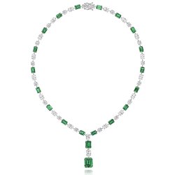 Green Emerald Cut-oval-round Claw Set Knife Wire Necklet LNG0010E