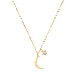 9ct Gold Moon And Cz Star Necklet 