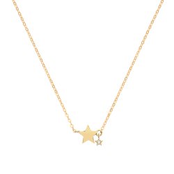 9ct Gold Star With Dangling Cz Mini Star Necklet 
