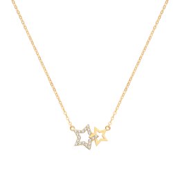 9ct Gold Cz Double Star Necklet 