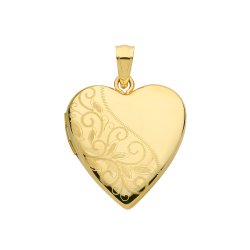 9ct Gold Leaf Engraved Heart Locket 
