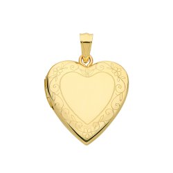 9ct Gold Flower Engraved Heart Locket 