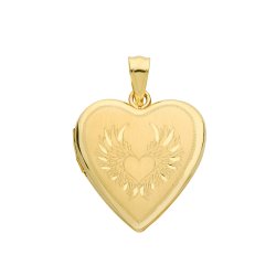 9ct Gold Wings Engraved Heart Locket 