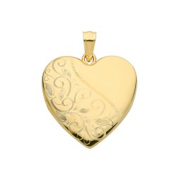 9ct Gold Leaf Engraved Heart Locket 
