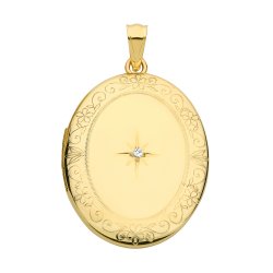 9ct Gold Engraved Oval Diamond Set Locket 