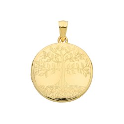 9ct Gold Tree Of Life Engraved Round Locket 