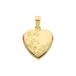 9ct Gold Flower Engraved Heart Locket 