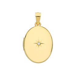 9ct Gold Oval Diamond Set Locket 