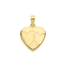 9ct Gold Double Heart Engraved Heart Locket 