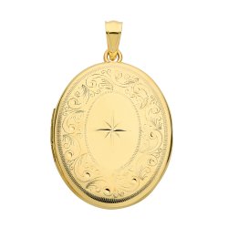 9ct Gold Engraved Oval Locket 