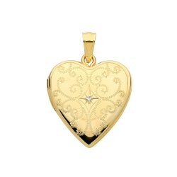 9ct Gold Engraved Heart Diamond Set Locket 