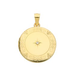 9ct Gold Engraved Round Diamond Set Locket 