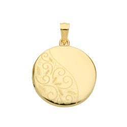 9ct Gold Leaf Engraved Round Locket 