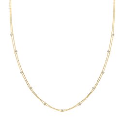 9ct Gold Cz Stone Set Double Chain Necklet 