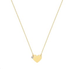 9ct Gold Plain Heart With Single Cz Necklet 