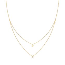 9ct Gold Plain And Cz Star Double Chain Necklet 
