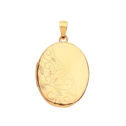 9ct Gold Leaf Engraved Oval Locket 