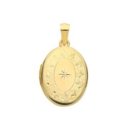 9ct Gold Engraved Oval Locket 
