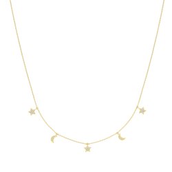 9ct Gold Hanging Moon And Star Necklet 