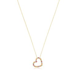 9ct Gold Multicoloured Cz Heart Necklace 