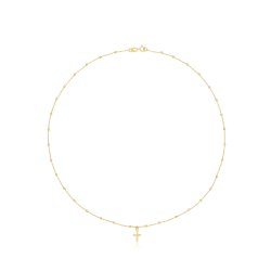 9ct Yel Gold 16"" Beaded Necklet With Cross 