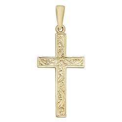 9ct Gold Patterned Cross Pendant 