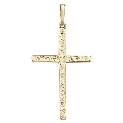 9ct Gold Patterned Cross Pendant 