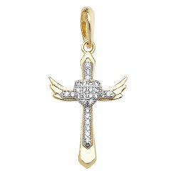 9ct Gold Cz Cross Wings Pendant 