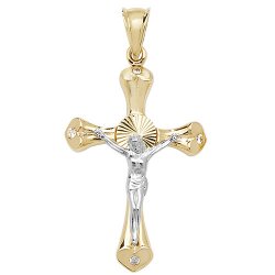 9ct Gold 2 Tone Cz Crucifix Pendant 