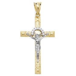 9ct Gold 2 Tone Cz Crucifix Pendant 