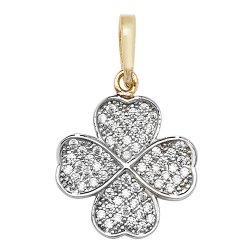 9ct Gold 2 Tone Cz Clover Pendant 