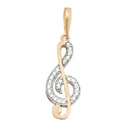 9ct Gold Cz Treble Clef Pendant 