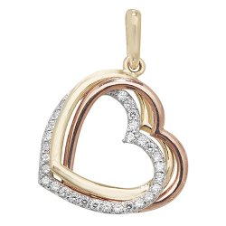 9ct Gold Tricolour Cz Interlocking Heart Pendant 