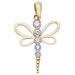 9ct Gold Cz Dragonfly Pendant 