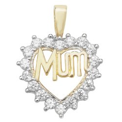 9ct Gold Cz Cluster Heart Mum Pendant 