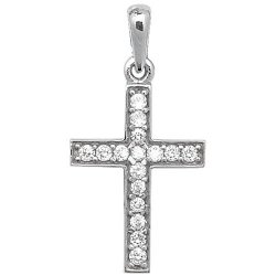9ct White Gold Cz Cross Pendant 