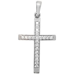 9ct White Gold Cz Cross Pendant 