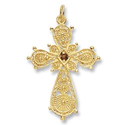9ct Gold Garnet Cz Filigree Cross Pendant 