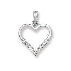 9ct White Gold Cz Open Heart Pendant 
