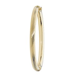 9ct Gold Lined Design Hinged Bangle 