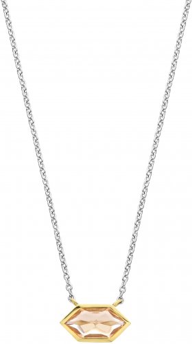 Silver and Gold Plated Peach Cubic Zirconia Necklace 34041NU