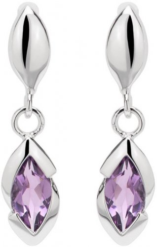 Unique Silver Drop Earrings with Rhodium Plating and Amethyst