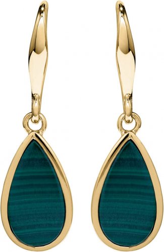 Unique Silver and Gold Plated Pear Drop Earrings with Malachite