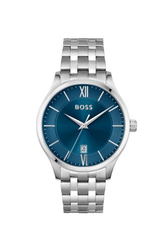 Men's Boss Elite Collection With Blue Index And Stainless Steel Strap Watch
