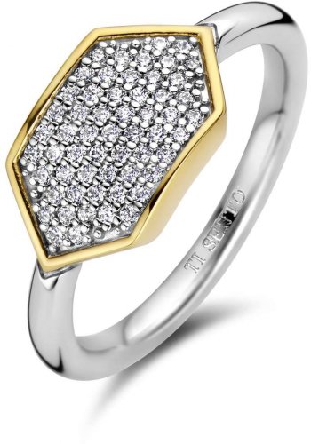 Silver and Gold Plated Cubic Zirconia Pave Set Hexagon Ring 12310ZY