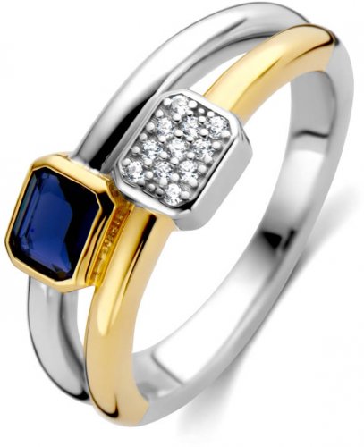 TI SENTO Gold and Silver Double Ring Blue and White Zirconia Ring12275BY